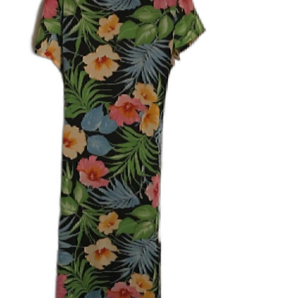 80s Hawaiian Short Sleeve Vintage Flower Button Down Tie Waist Maxi Dress 16 - Picture 8 of 10